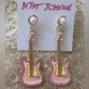 New Betsey Johnson Pink Guitar Earrings authentic